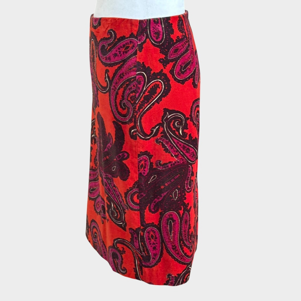 Talbots Red Black Paisley Velvet Pencil Skirt Size 8 - Picture 4 of 10